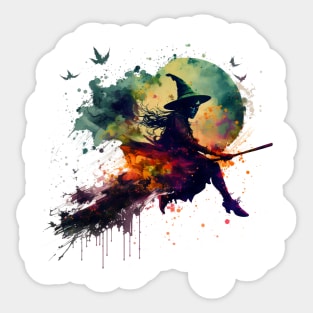 Witch flying on a broom watercolor Sticker